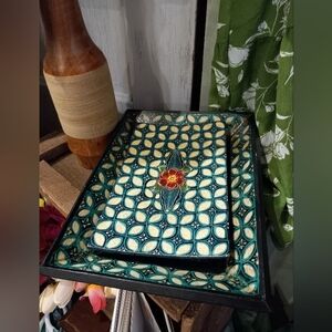 Teal and Cream Patterned Clutch